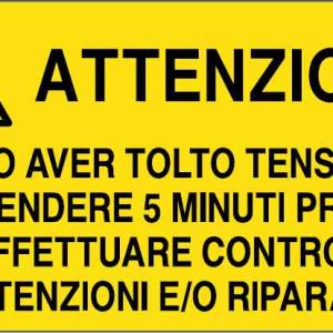 Foglio adesivo pvc 160x80 mm 4 etichette 80x40 mm attenzione dopo aver tolto tensione attendere 5 minuti prima di effettuare controlli manutenzioni riparazioni